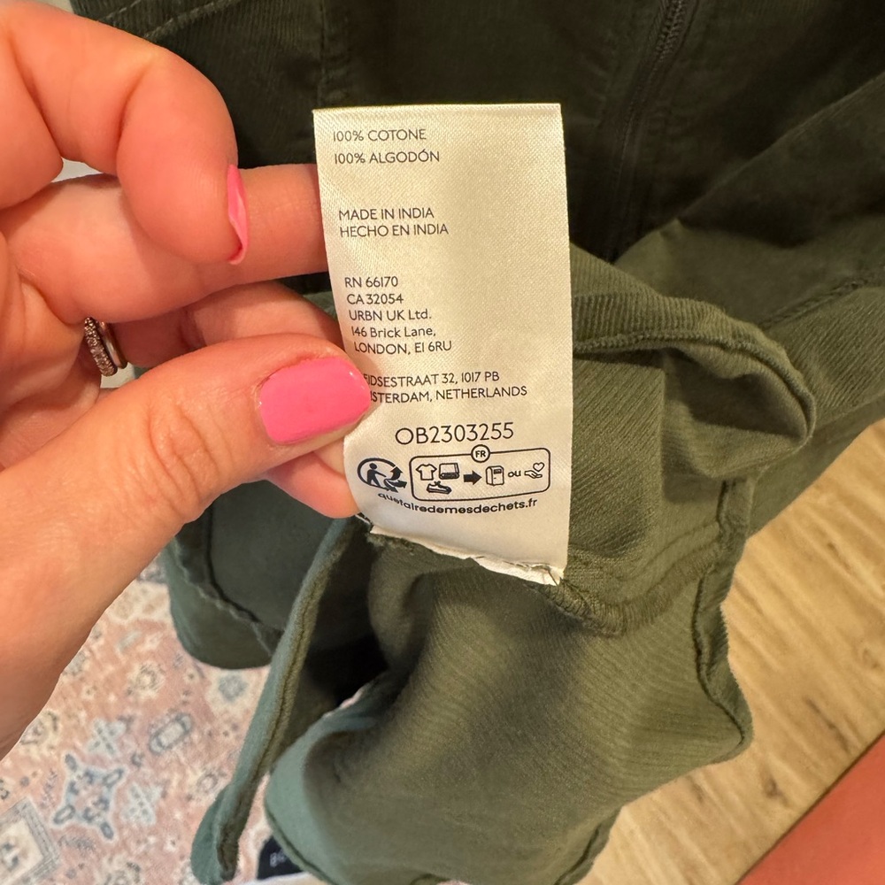 Olive Green Corduroy Puff Sleeve with Pockets Zip-Front Dress - Picture 7 of 9